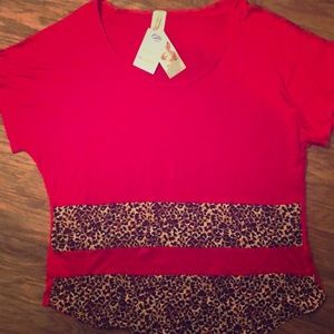 NWT eye catching red shirt with cheetah print